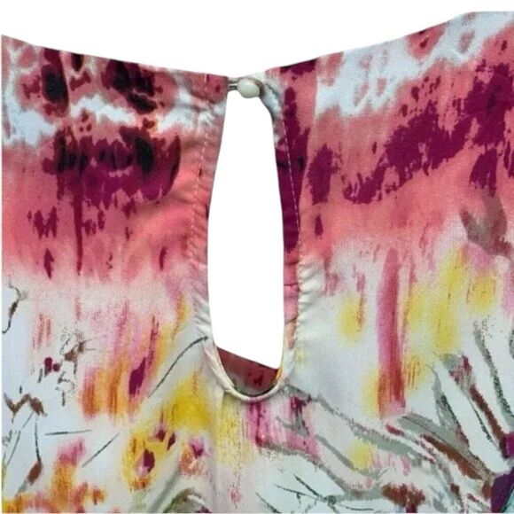 Trulli Dress Multicolor Floral Print Keyhole Pockets Lined One Short Sleeve 4‎ - Picture 3 of 8